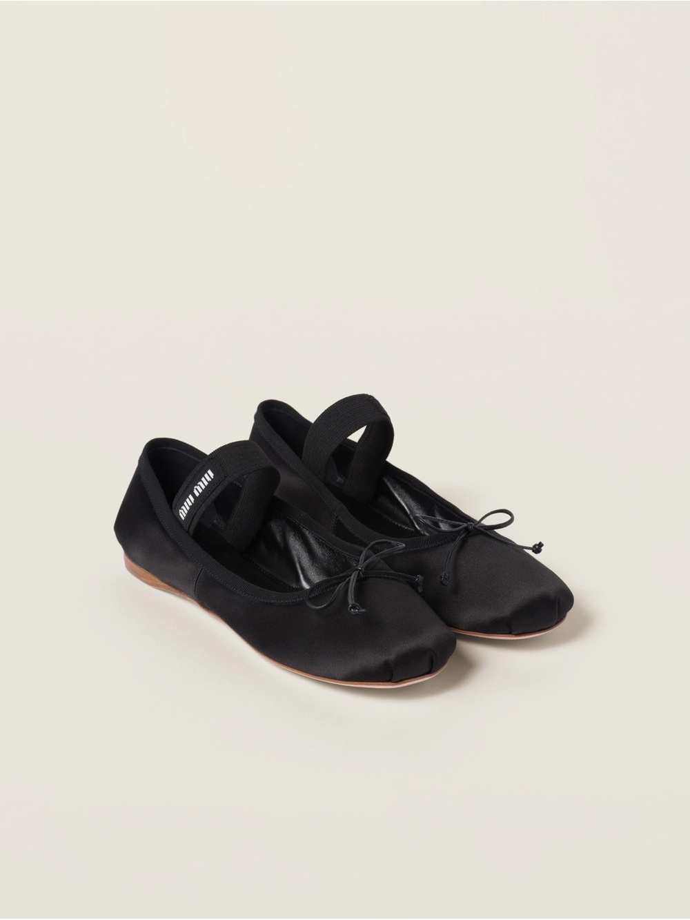 Miu Miu Satin Black Ballet Flats with Ankle Strap